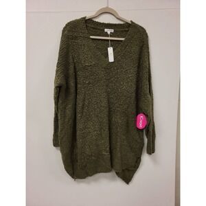 Eyeshadow Olive Green Sweater Womens 2X Plus Size Pullover Knit Top Ladies